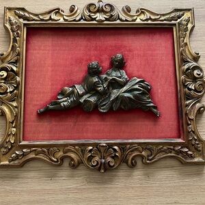 VTG Gorgeous Pewter and Wooden Plaque Picture Bust Figurine